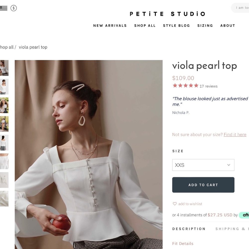 Petite Studio NYC Viola Pearl Top XXS